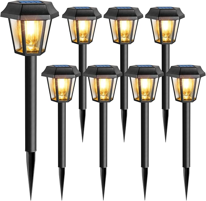Solar Pathway Lights Outdoor 8 Pack Solar Lights Outdoor Waterproof with 3000K Tungsten Filament Bulb, Decor Driveway Lighting for Yard Garden Landscape Walkway Path Lawn Father's Day (Warm White)