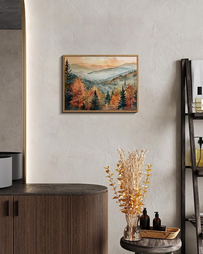 InSimSea Framed Canvas Wall Art Vintage Decor, Fall Pictures Home Bathroom Wall Decor, Kitchen Office Bedroom Rustic Fall Art, Autumn Forest Landscape Artwork, 12"x16"