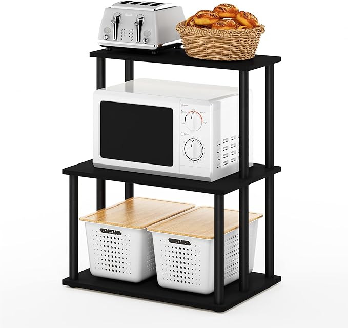 Furinno Turn-N-Tube 3-Tier Toolless Kitchen Storage Shelf, Americano/Black