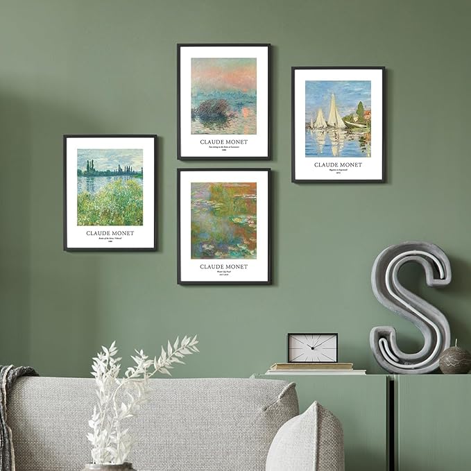 EVOLE HOME Claude Monet Art Prints, Set of 4 Wall Art, Unframed 8x10 Art Prints, Giclée Prints, Impressionism Art Poster for Home Decor, Office Wall Decor, Gift for Men, Women