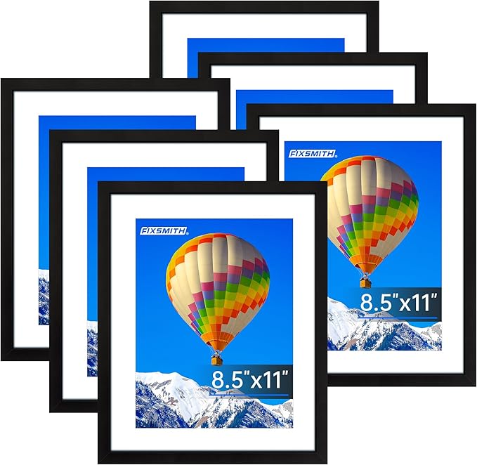 FIXSMITH 8.5x11 Picture Frame Bulk-6 Pack, Photo Frame with HD Plexiglass, Display Pictures 6x8 with Mat or 8.5x11 Without Mat, Black Picture Frames Collage Wall Decor, Gallery Wall Frame