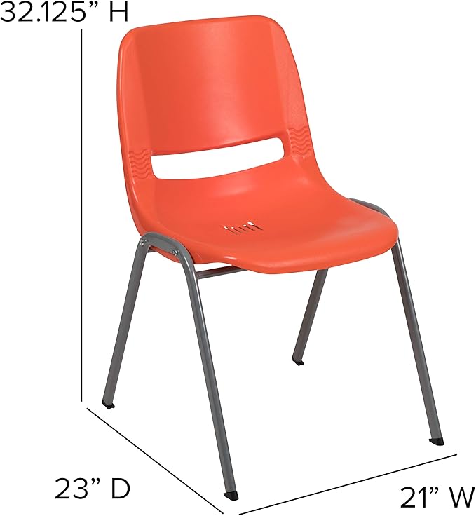EMMA + OLIVER Orange Ergonomic Shell Student Stack Chair - Classroom Chair/Office Guest Chair