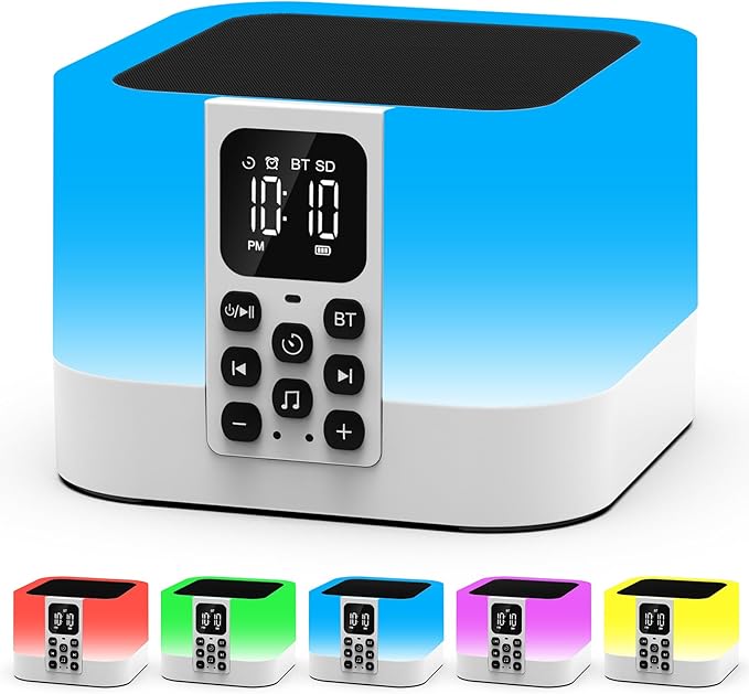 Night Light Bluetooth Speaker, Digital Alarm Clock, Touch Bedside Lamp for Bedroom, Sound Machine with White Noise, Dimmable Warm Light, Multi-Color Changing, Best Gifts for Teenage Boys Girls