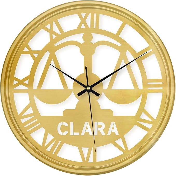 Personalized Name Round Wall Clock, Custom Libra Iron Art Clock with 7 Color Changing, Hanging Decor for Bedroom, Living Room, Home, Office, Housewarming Gift