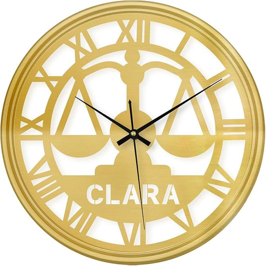 Personalized Name Round Wall Clock, Custom Libra Iron Art Clock with 7 Color Changing, Hanging Decor for Bedroom, Living Room, Home, Office, Housewarming Gift
