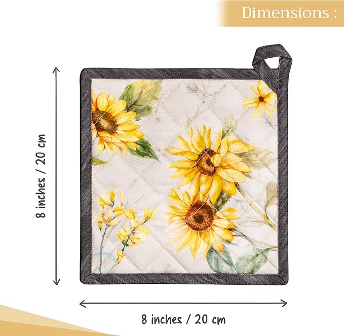 Maison d' Hermine Pot Holders Set 100% Cotton Heat Resistant Potholders 8" x 8" Hot Pads with Loop BBQ, Cooking, Baking, Grilling, Kitchen, Handling Hot Pans Spring/Summer (Pack of 2, Candice)