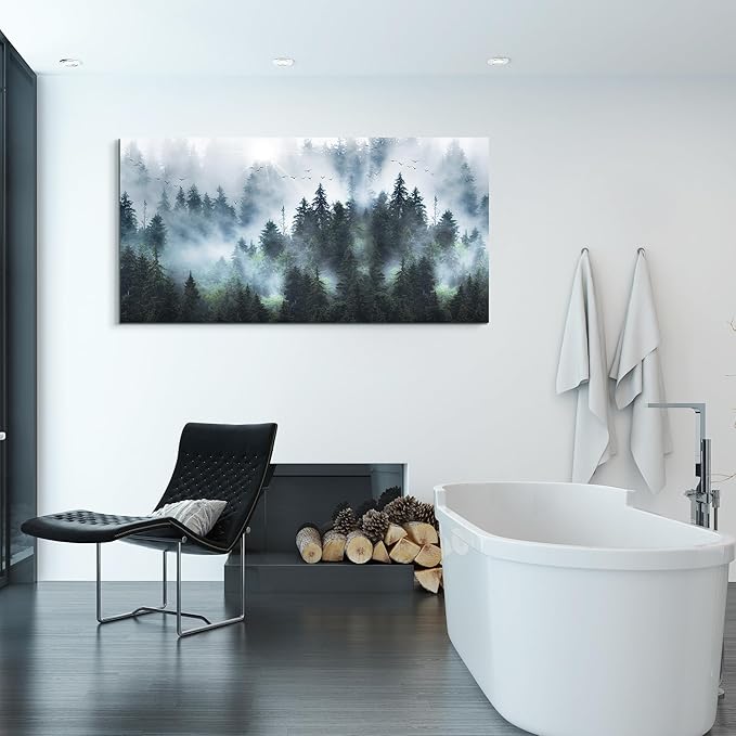 Wapluam Canvas Wall Art For Living Room & Office - Foggy Forest Landscape - Framed Canvas Prints - Modern Wall Painting - 20"X40"