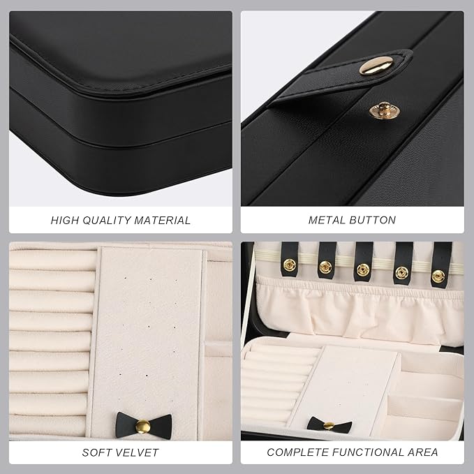 Small Jewelry Box, Travel Jewelry Case Portable Jewelry Boxes for Women, 2-Layer Mini Jewelry Travel Organizer, Gift for Women Girls,Black D