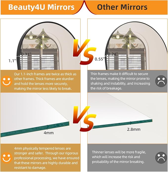 Beauty4U Arched Full Length Mirror - Standing or Leaning, Bedroom Dressing Mirror with Black Aluminum Alloy Frame, 65" x 24"