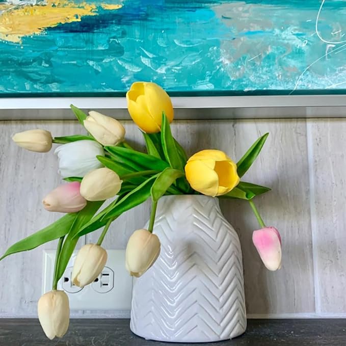 hjn White Vase for Flowers Ceramic Vase for Decor, Modern Decorative Vase, Vases for Your Kitchen/Office/Living Room/Bookshelf/Mantel - White Texture(Small)