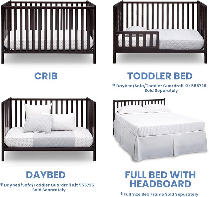 Delta Children Heartland 4-in-1 Convertible Crib - Greenguard Gold Certified, Dark Chocolate