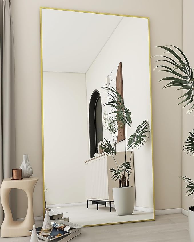 Koonmi 78"x35" Floor Mirror Full Length, Bedroom Floor Body Mirror with Stand, Large Gold Mirror, Leaning, Standing or Hanging Horizontally/Vertically (Gold)