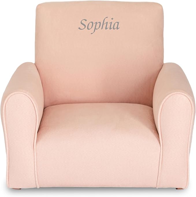 Toddler Personalized Armchair, Kids Upholstered Rocking Chair with Personalization, Toddler Chair with Personalized Name, Comfy Child Armchair, (Blush Suede, Rockers)
