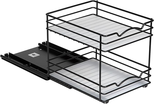 Pull Out Cabinet Organizer for Spices, Cans - Heavy Duty with Lifetime Limited Warranty- Pull Out Spice Rack- Cabinet Pull Out Shelf for Cans,Dishes, Etc, 8-1/2"Wx10-3/8"Dx8-7/8"H, Black