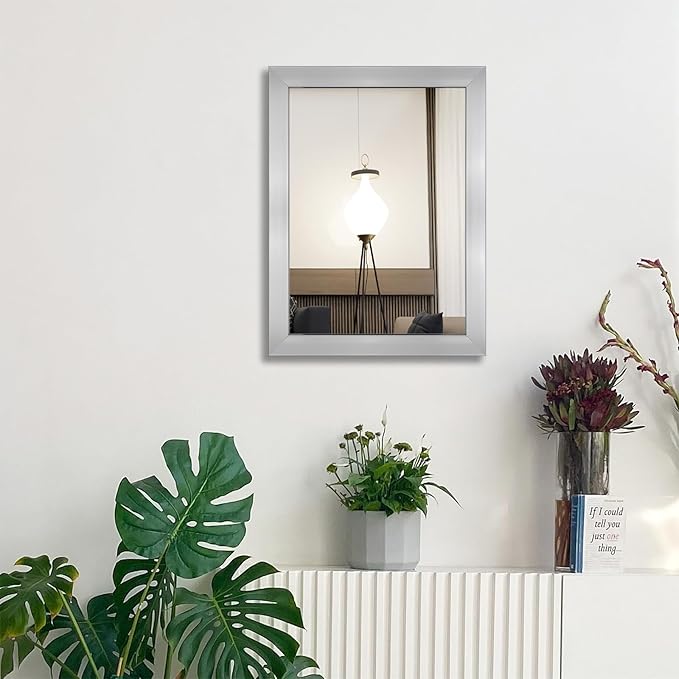 Ruomeng Wall Mirror Rectangle Decorative Mirror 12" x 16" for Entryway, Bedroom, Living Room, Nickel