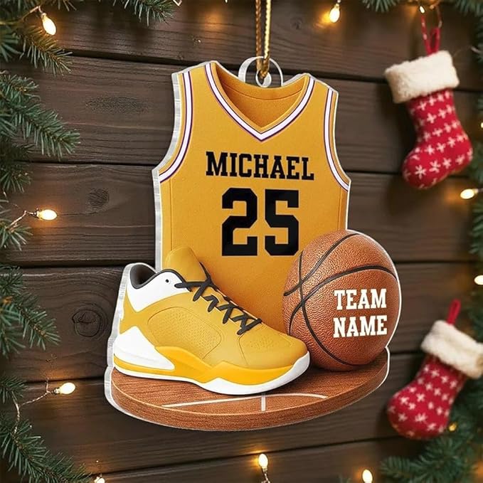 Custom Basketball Christmas Ornaments 2025, Custom Name Basketball Acrylic Christmas Tree Decorations, 2D Flat Baller Ornaments for Tree 01