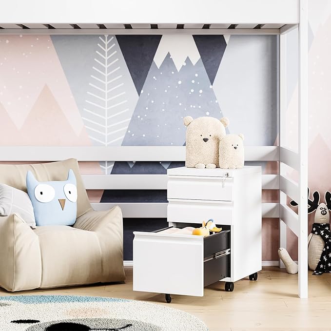 MIIIKO 3 Drawer File Cabinet, Rolling File Cabinet Under Desk, Metal Filing Cabinets for Home Office, Deep Drawers for Hanging Legal Letter Folders, Full Assembled Except Casters