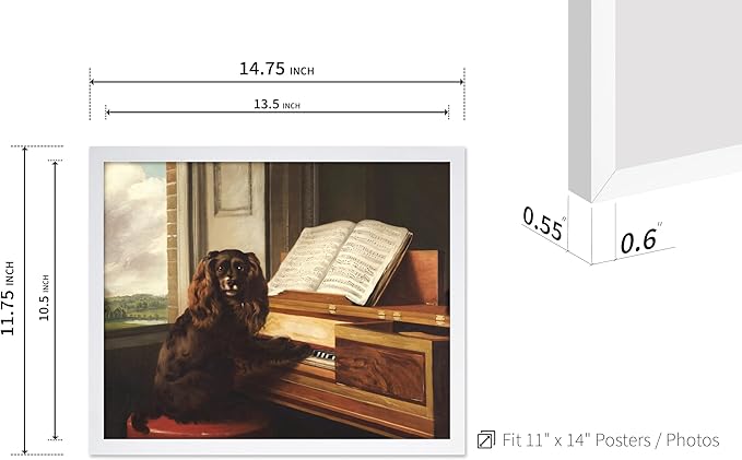 Poster Master Vintage Portrait of an Extraordinary Musical Dog Poster - Retro Dog Print - Puppy Art - Music Art - Piano Art - Animal Lover Art - Living Room or Office Decor, 11x14 White Framed