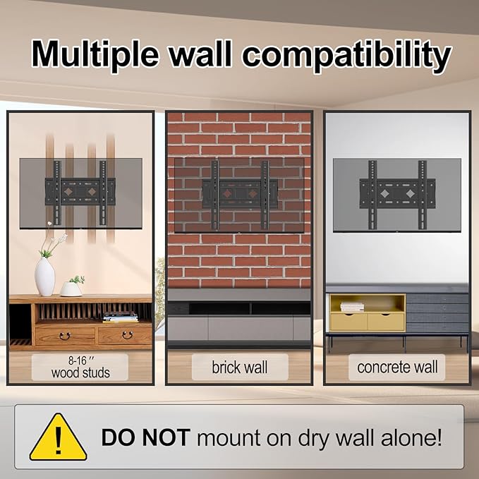 Fixed TV Wall Mount for Most 32-68 Inch 4K,LED, LCD and Plasma TVs,TV Wall Bracket VESA Up to 400x400mm,Weight Capacity 99lbs,Low Profile Wall Mount tv Bracket 40 43 50 55 60 65 Inch