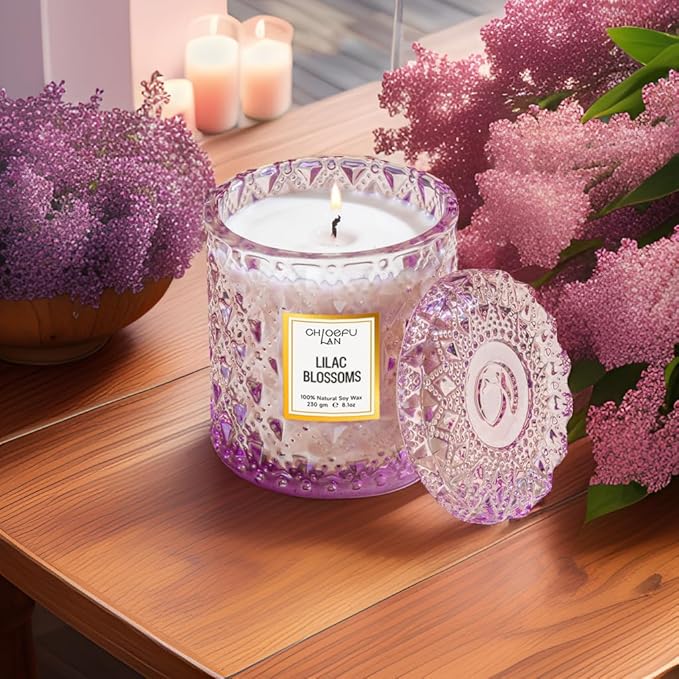 Chloefu LAN Lilac Blossoms Scented Candle, Highly Floral Fragranced Candle, Natural Soy Wax Candle Gift, Candles Gifts for Women, 55 Hours Long Burning, Home Decorative, 8.1 oz