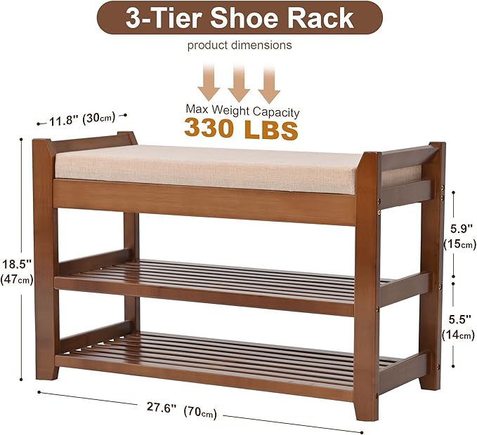 Shoe Rack Bench with Storage 27.6 in, Entryway Bench Shoe Storage with Cushion for Hallway, Bedroom, Living Room
