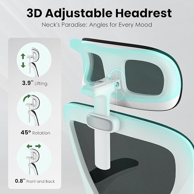 Soohow Ergonomic Office Chair,Home Office Desk Chair with Adjustable Lumbar Support Armrests,Comfy Computer Desk Chair with Headrest,for Home and Office, Black