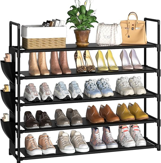 Shoe Rack 5 Tier Shoe Organizer Storage 20-25 Pairs Shoes Rack for Closet Shoes Rack Organizer Entryway Shoe Holder Space Saving Shoe Shelf Shoe Stand Large Tall Shoes Tower Garage Door