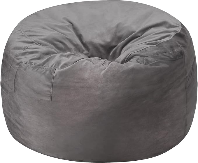 Homguava 4 FT Bean Bag Chair: 4' Bean Bags with Memory Foam Filled, Large Beanbag Chairs Soft Sofa with Dutch Velvet Cover-Grey