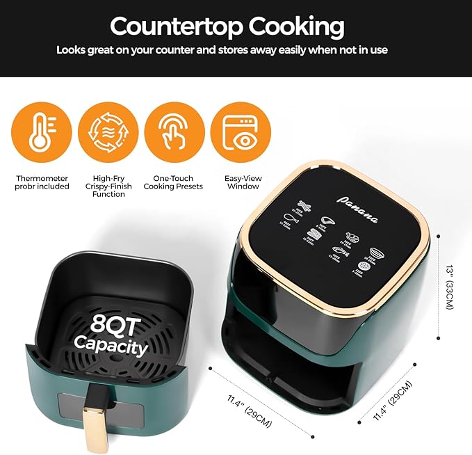 Panana Air Fryer, 8QT Large Capacity Air Fryer, Oilless Healty Cooker Airfryer Oven with 8 Presets, 1500W Air Fryers for Quick Meal, Home Use