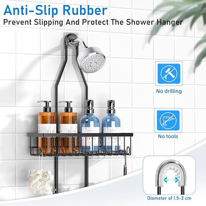 Shower Caddy Hanging,Triple Adjustable Shower Organizer,Extended Length shower rack with Soap Holder,Black