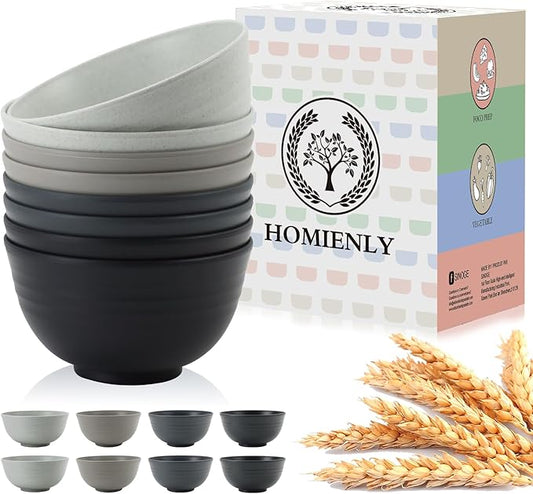 Homienly Cereal Bowl Set, Wheat Straw Fiber Unbreakable Lightweight Bowls Set (Grey Stone, 26 OZ)