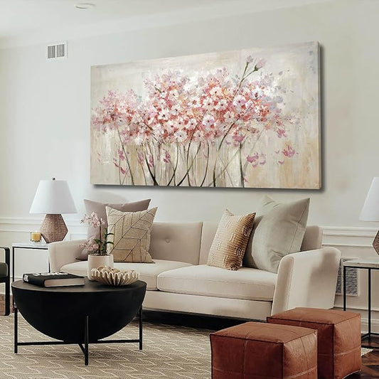 YJYart White Floral Oil Painting Canvas Art Wall Decor Modern Botanical Picture Graffiti Wall Art for Bedroom Living Room Kitchen Office 24" x 48"