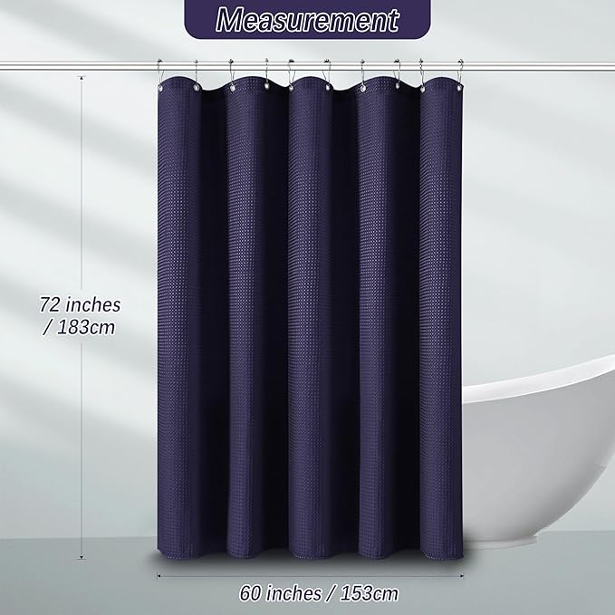 60 inch Waffle Shower Curtain - Heavy Duty Thick Fabric Lilac Shower Curtains for Bathroom, Weighted Hotel Spa Luxury Water Repellent Cloth Bath Curtain with 10 Hooks, Lavender