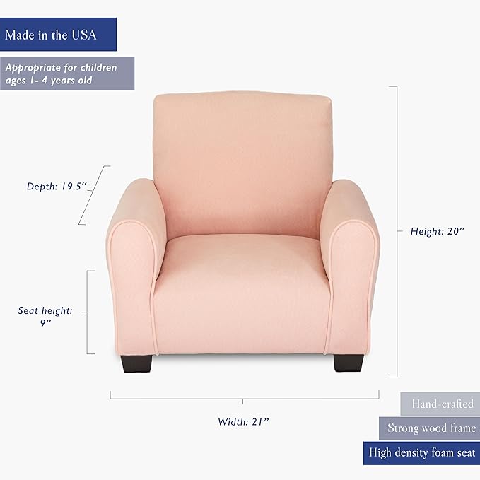 Toddler Personalized Armchair, Kids Upholstered Rocking Chair with Personalization, Toddler Chair with Personalized Name, Comfy Child Armchair, (Blush Suede, Legs)