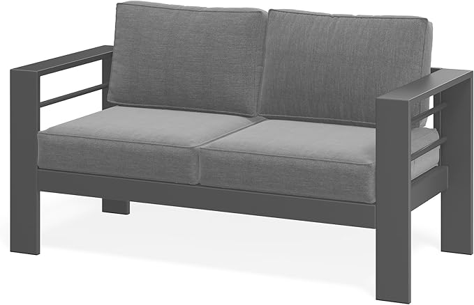 Wisteria Lane Patio Furniture Metal Loveseat, Metal Outdoor Chairs with Upgraded Cushions, All-Weather Outdoor 2 Seats Sofa Couch for Balcony, Garden, Deck, Backyard, Grey