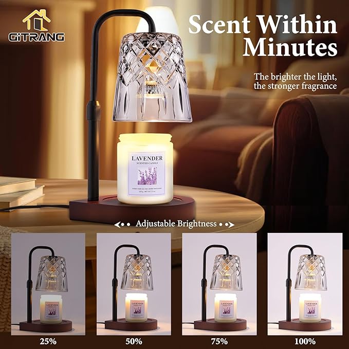 Candle Warming Lamp with Timer Dimmer, Adjustable Height Electric Wax Melt Warmer for Jar Candles with 3 Bulbs, Mother's Day Women's Home Decor Gift, Teardrop Base with Black Pole