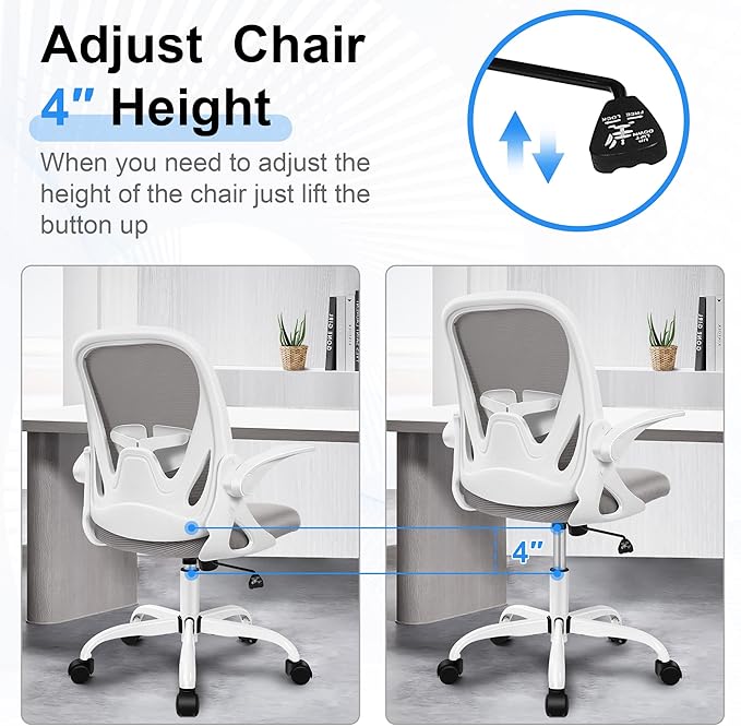 Primy Office Chair Ergonomic Desk Chair with Adjustable Lumbar Support and Height, Swivel Breathable Desk Mesh Computer Chair with Flip up Armrests for Conference Room（Gray）