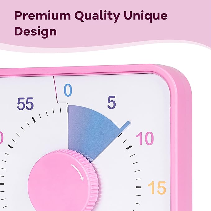 TWENTY5 SEVEN Countdown Timer 7.5 inch, 60 Minute 1 Hour Visual Timer for Classroom Teaching Tool Office Meeting, Mechanical Countdown Clock for Kids Exam Time Management Magnetic, Ombre Pink Macarons