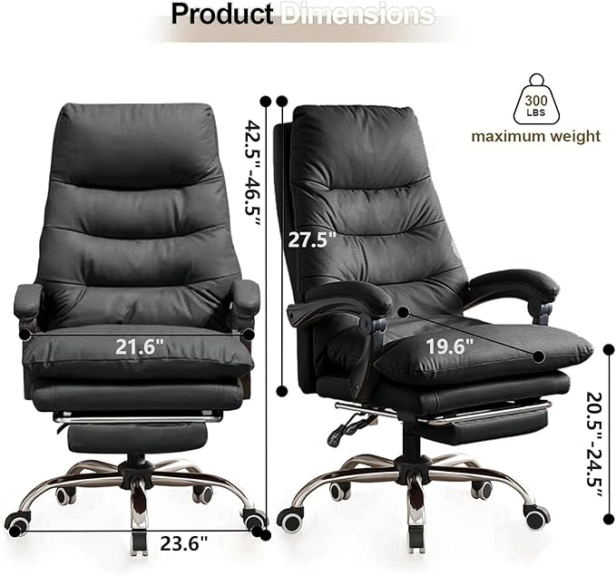 Office Chair with Retractable Footrest, Heavy-Duty Ergonomic Chair, Adjustable Height High Back Computer Gaming Chairs