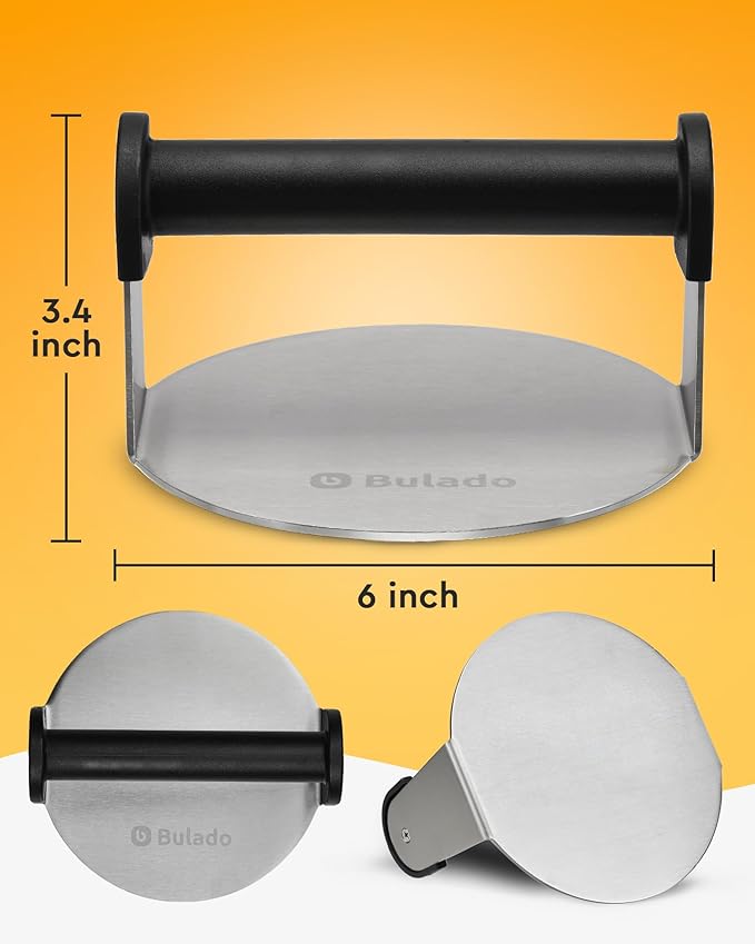 Burger Press, 6'' Round Burger Smasher for Griddle with Heat-resistant Handle, Stainless Steel Non-stick Hamburger Smasher Tool for Flat Top Griddle, Grill, BBQ, Cooking, Gift Package
