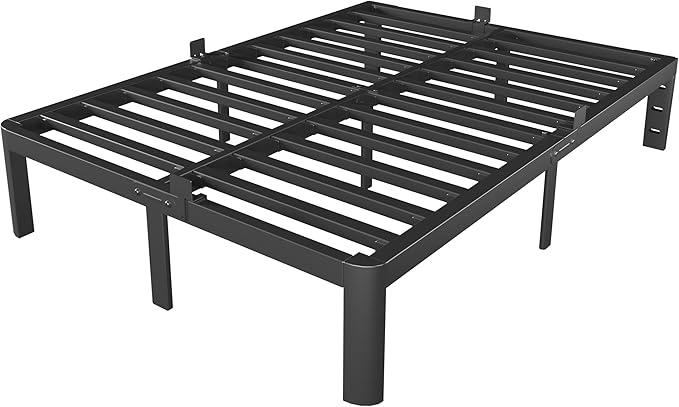 Full Size Bed Frame 12 Inch, Black Metal Full Bed Frame No Box Spring Needed, DIY Headboard Holes, Heavy Duty Steel Support 3500 LBS, Noiseless, Round Corner Legs, Storage Space, Easy Assembly