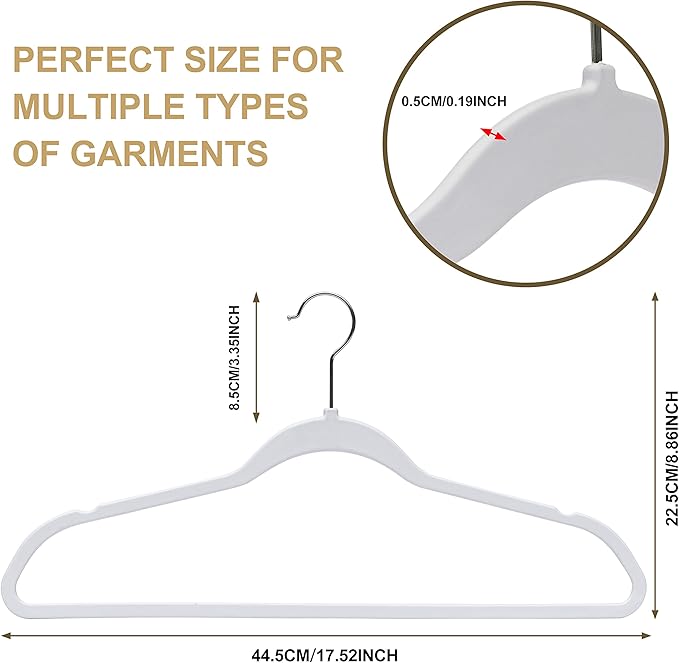 Quality White Plastic Hangers Clothes Hangers 20 Pack - Non-Velvet for Clothes - Heavy Duty Coat Hanger Set -Space-Saving Closet Hangers with Chrome Hook, Non-Flocked Hangers, Cream White