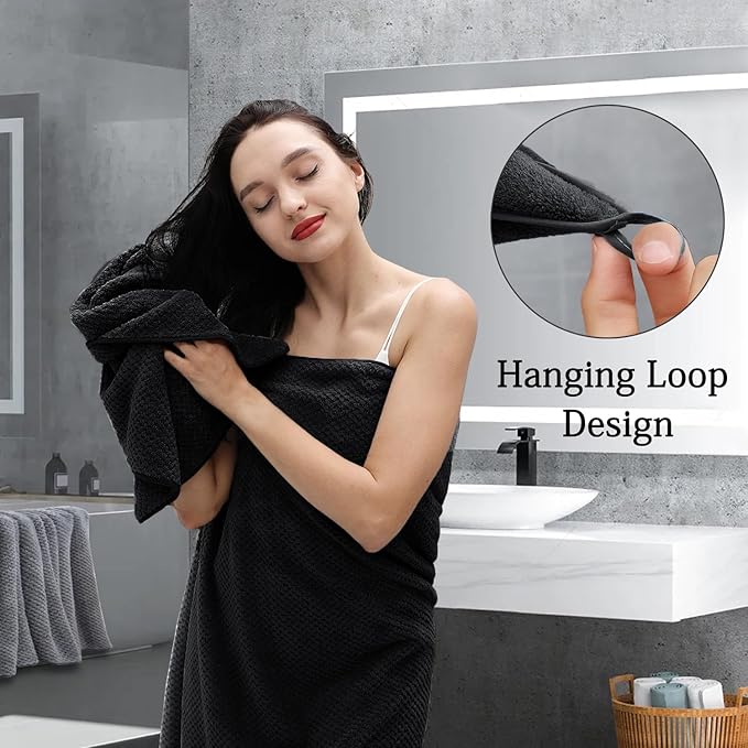 8-Piece Black Bath Towels Set,2 Oversized Large Bath Towels Sheet,2 Hand Towels and 4 Washcloths - 600 GSM Soft Luxury Towel Set,Highly Absorbent Quick Dry Towel Collection for Bathroom,Hotel and Spa