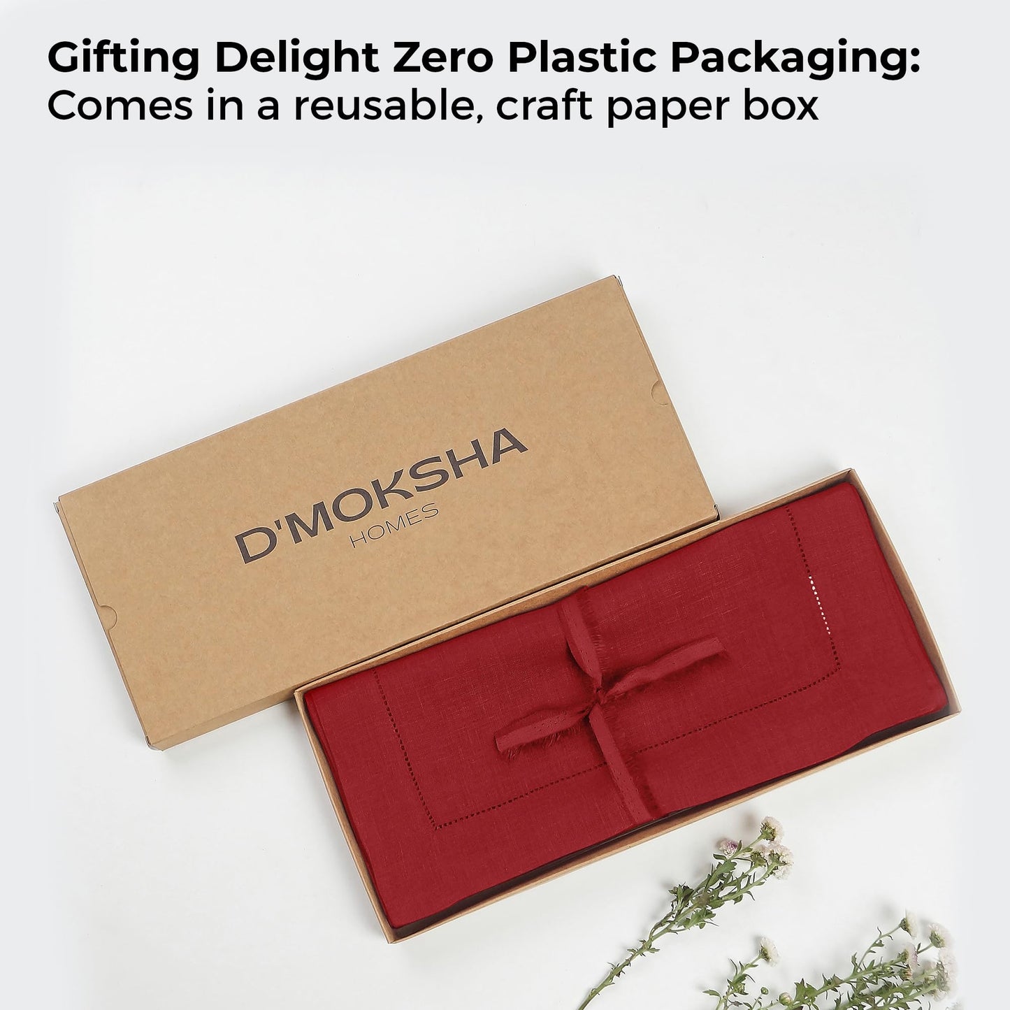 D'Moksha Homes Linen Red Table Runner 36 Inches - 100% Pure Linen Small Table Runner 14 x 36 Inch Ideal for Dresser, Coffee Tables, Fall and Halloween - Classic Hemstitch - Classic Hemstitch