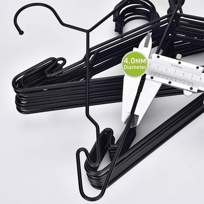 Heavy Duty Metal Hangers - 4mm Thick, 25lbs Weight, Unique Hook Design, Black - 10 Pack