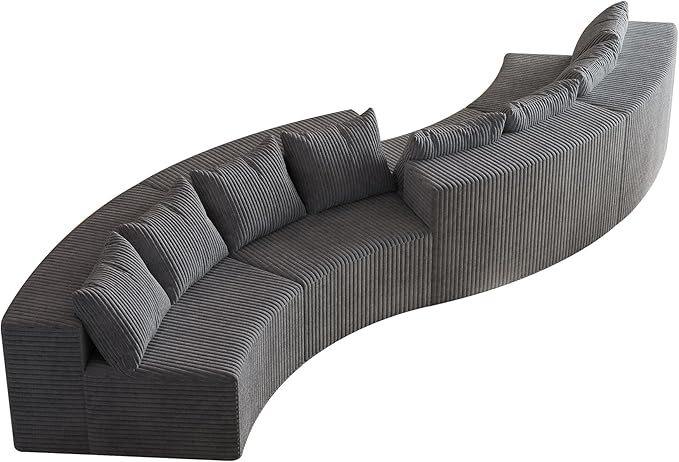 KEIKI Corduroy Curved Sectional Sofa, 4 Seater Symmetrical Modular Semi Circular Couch, Tufted Corner Sofa for Living Room, Lobby, Gray