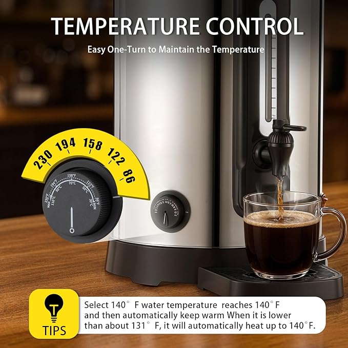 20L Coffee Urn Stainless Steel Double-Wall, 100-Cup Commercial Coffee Maker with Keep-Warm Function, Coffee Pot for Events, Offices, Parties, and Catering
