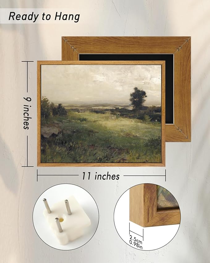 InSimSea Framed Canvas Wall Art Vintage Decor, Farmhouse Wall Art for Living Room, Wild Field Landscape Wall Artwork for Bedroom, Country Wall Decoration Traditional Scenic Pictures for Bathroom, 9"x11"