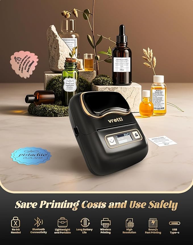 vretti Label Maker Machine with Tape, K2 Label Makers for Kids School Items, 2 Inch Bluetooth Labels Printer for Clothes Address Logo Barcode, Easy to Use, Fits Office Home School Gift - Black