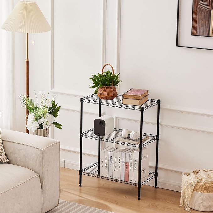 Sweetcrispy 3-Shelf Storage Shelving Unit, Adjustable Metal Wire Racks Heavy Duty Standing Shelf Organizer for Kitchen, Closet, Pantry, Garage, Bathroom, Laundry (13.8" D x 23.6" W x 30" H)